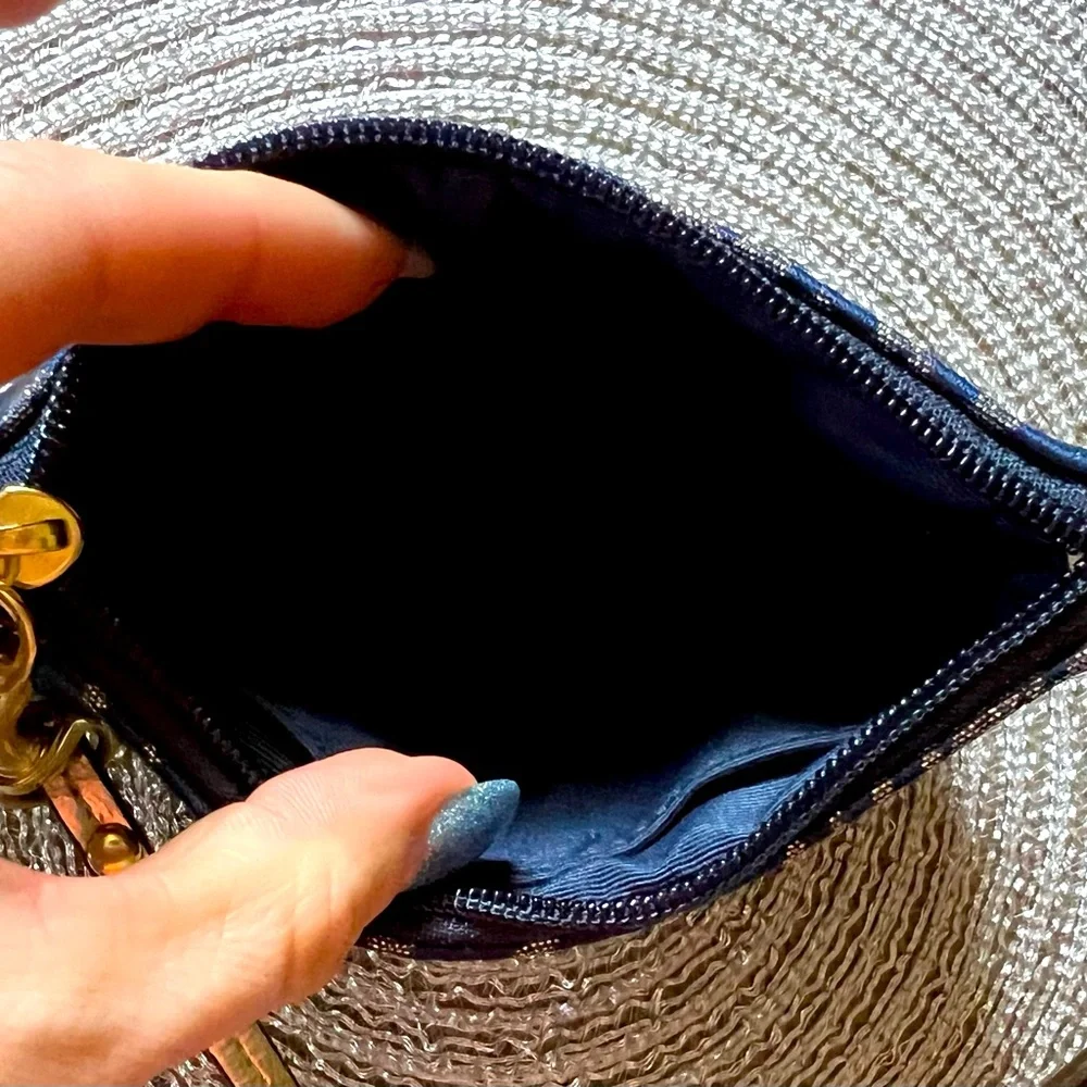 Coach Navy and Gold Heart Wristlet